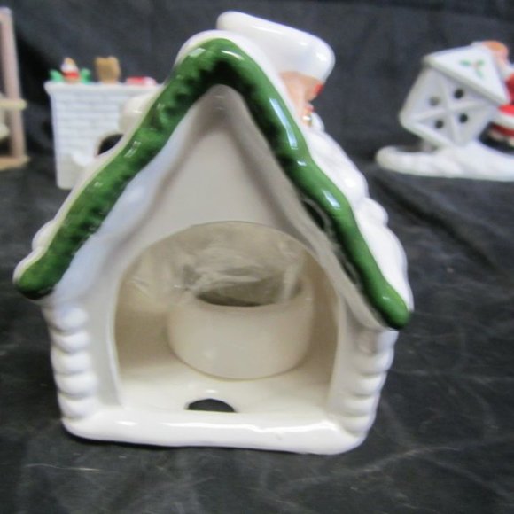 VINTAGE 90'S CERAMIC SANTA MOTIF TEALIGHT HOLDERS, BATTERY LIGHTED, SET OF 5 - Picture 5 of 8